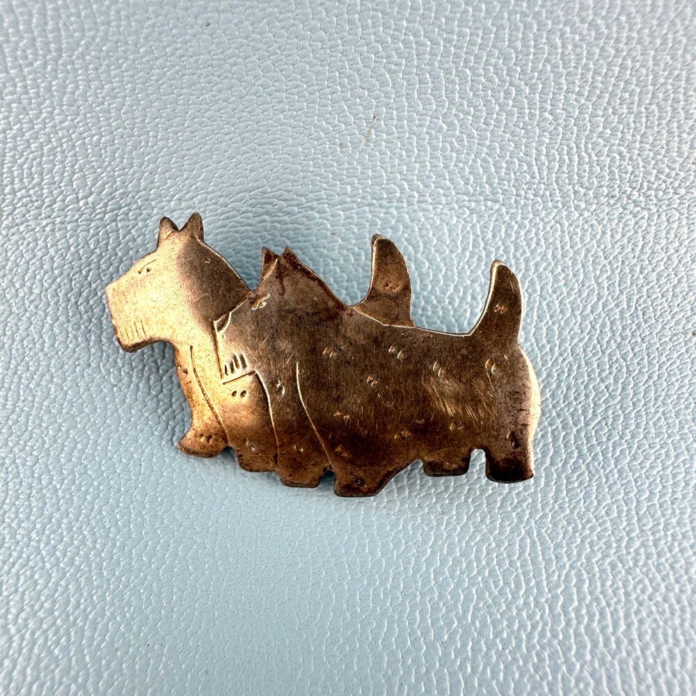 Vintage 925 Sterling Silver Scottish Terrier Scottie Dogs Brooch Pin 1"